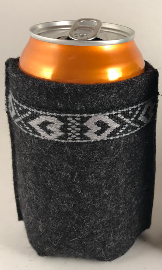 charcoal gray wool koozie with silver hearts
